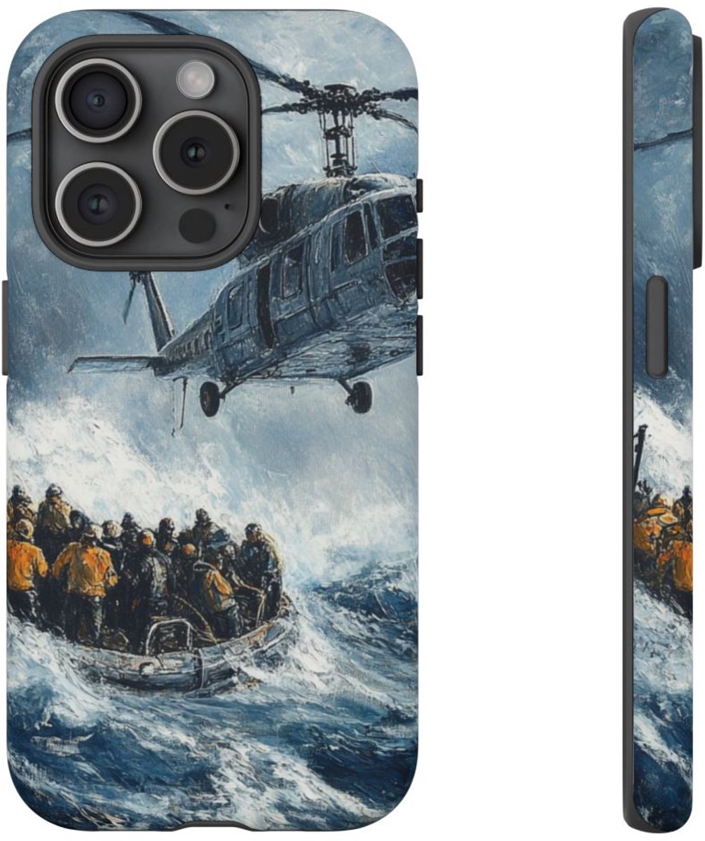 Helikopterredding op Zee Olieverfschilderij – Telefoonhoesje Geschikt voor iPhone 15 Pro