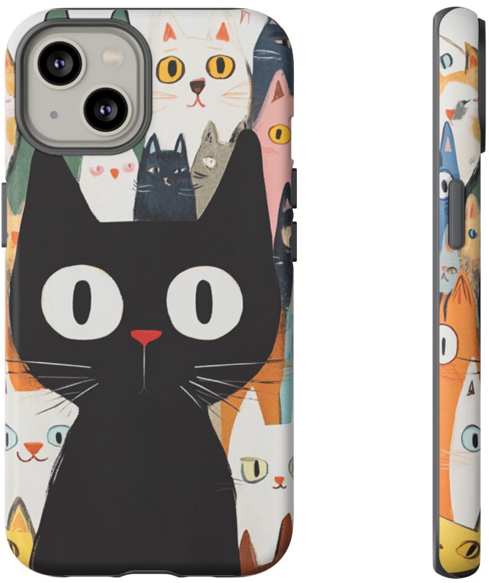 Schattige Cartoon Kattenpatroon – Telefoonhoesje Geschikt voor iPhone 14