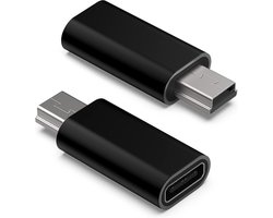 USB C naar Mini USB-adapter (Type C vrouwelijk naar Mini USB 2.0 mannelijk) – Converteer connector, ondersteunt opladen en gegevenssynchronisatie. Geschikt voor GoPro Hero 3+, dashcams, digitale camera’s, ontvangers enz. (2-pack), zwart.