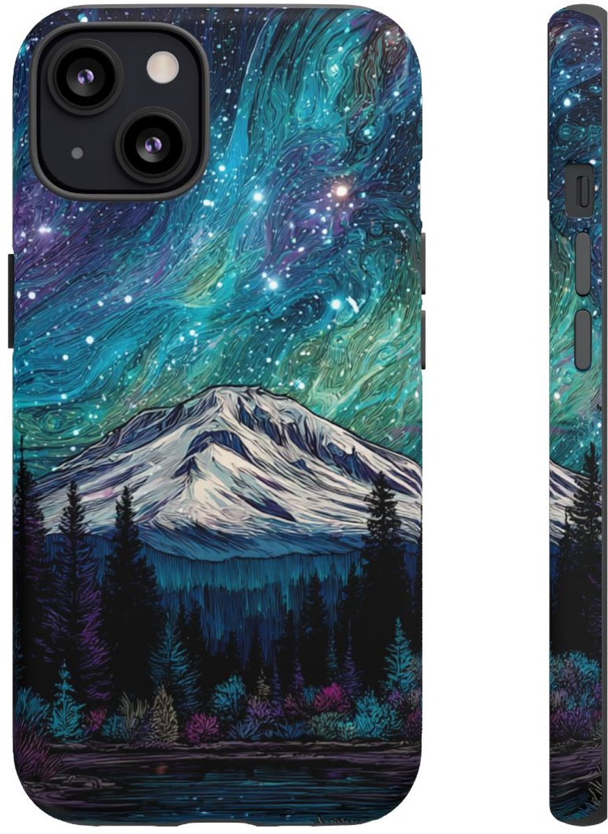 Psychedelische Nachtelijke Hemel boven Bergen – Telefoonhoesje Geschikt voor iPhone 13