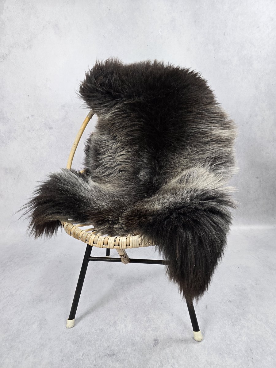 Schapenvacht- Exclusieve collectie - Woondecoratie - Zwart Grijs - 100% echt natuurlijke wollen vacht - 105x80 cm