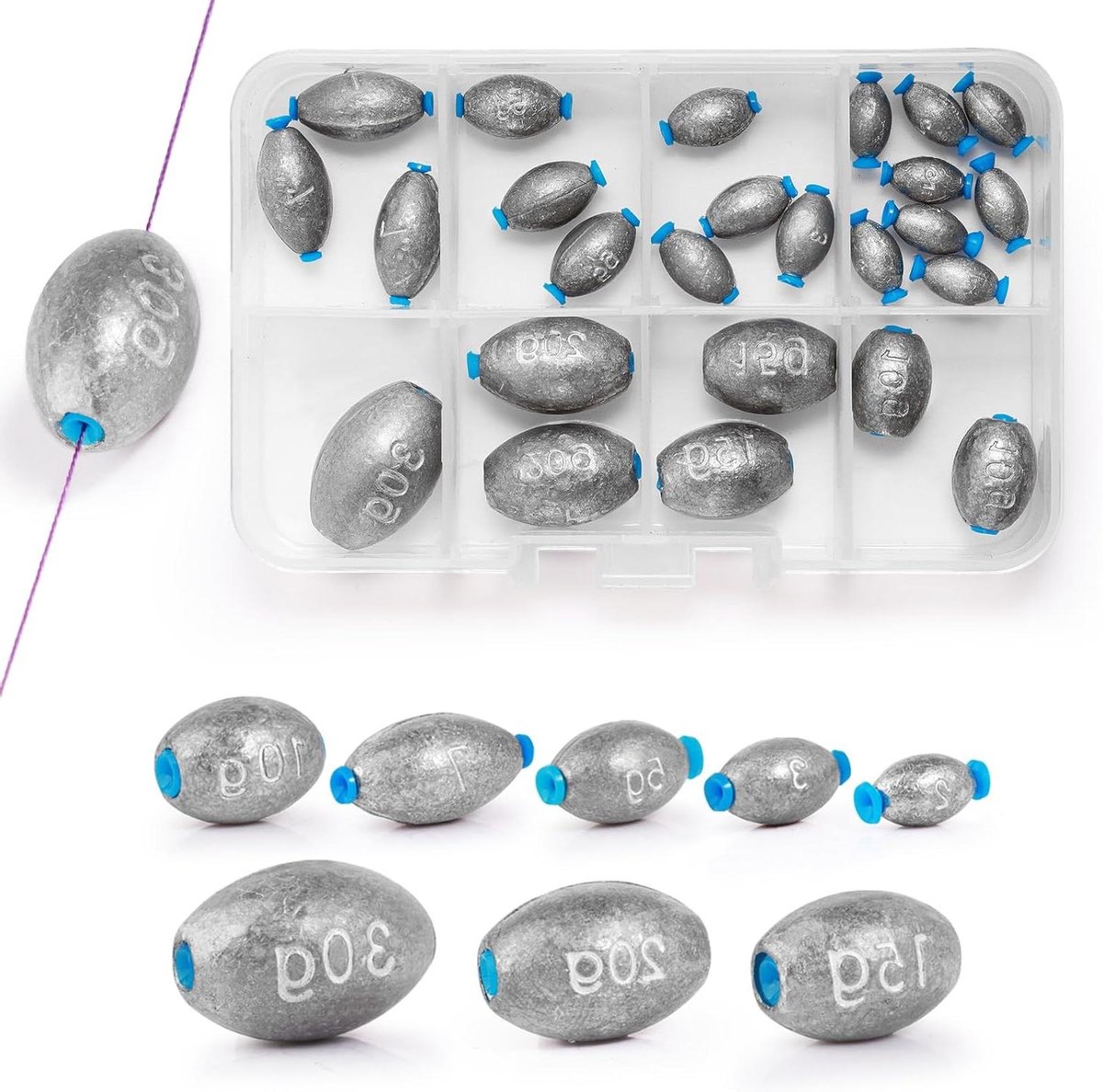 25-delige Perenloodset voor Vissen - Kit met 8 Maten van 2g-30g - Grondlood Visserijset - Hengel Gewichten en Accessoires - Vissen Hengelset met Peerlood