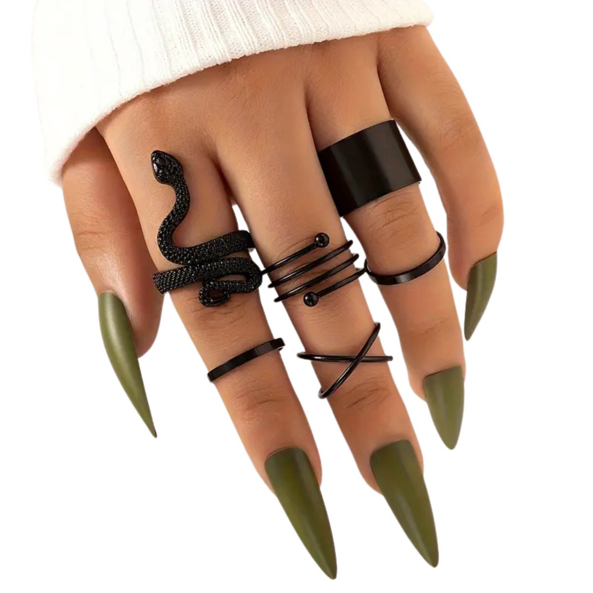 Gothic Stijl Ringen Set - 6-delig - Unisex Zwarte Slangenringen & Statement Ringen - Alternatieve Mode, Gothic Fans & Cosplay - Unieke Accessoire voor Mannen & Vrouwen - Cadeautip