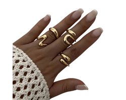 4-delige Dames Ringen Set - Goudkleurige Ringen voor Vrouwen - Festivals, School, Vakantie of Dagelijkse bezigheden - Cadeau Tip Vrouwen en Moederdag