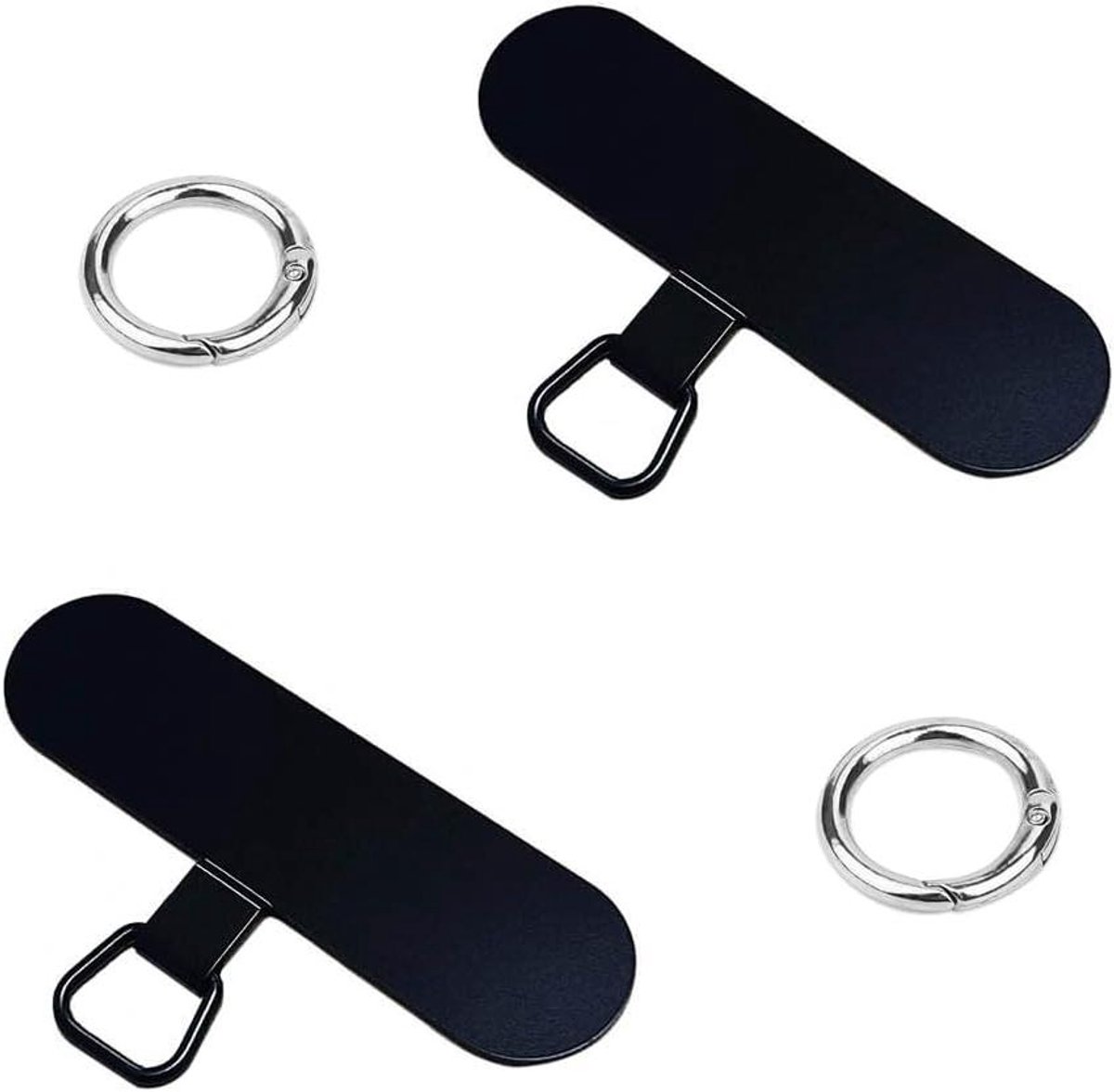 Allecto Plus - Tether Patch 2 stuks - Mobiele telefoon tabs met metalen ring - Zwart en roestvrij staal - Universeel te gebruiken - Voor de meeste smartphones