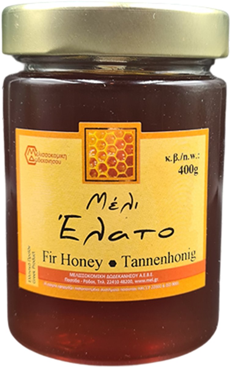 Melissokomiki Fir Honey 400g – Authentieke Griekse Dennenhoning uit het Ongerepte Kymisala Bos op Rhodos | Rijk aan Mineralen | Hoge Voedingswaarde | Traditioneel Geoogst