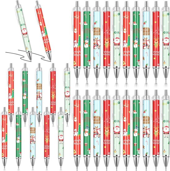 24 Stylos Gel Noël 0,5 Mm – Design Bonhommes De Neige & Motifs Festifs – Idéal Pour Écriture, Cadeaux, École