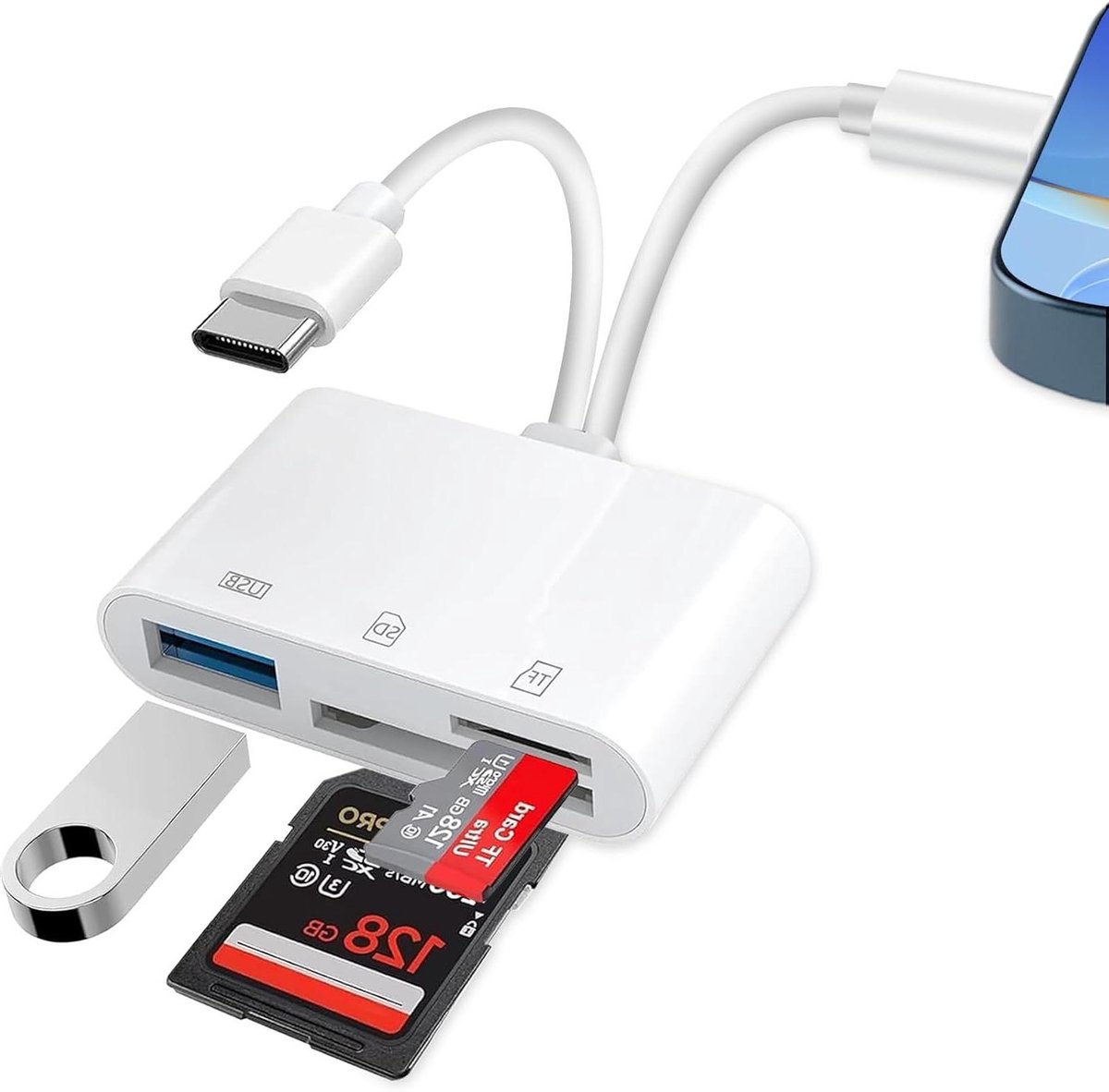 SD-kaartlezer voor iPhone/iPad met USB C-aansluiting - Geheugenkaartlezer voor Micro SD TF - Geschikt voor iPhone en iPad.