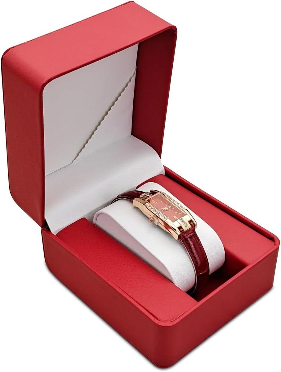 Allecto Plus - Horlogedoos van PU leder voor mannen en vrouwen - Draagbare horloge-display opbergdoos - Rood - Stijlvol en functioneel met afneembaar kussen