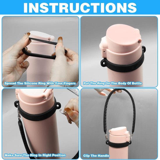 Inovra Plus - Waterfleshouder met riem handgreep voor waterfles - siliconen flesgreep - geschikt voor diverse waterflessen - 8 tot 40 oz - met Stanley accessoires - comfortabele draagriem — afbeelding 4