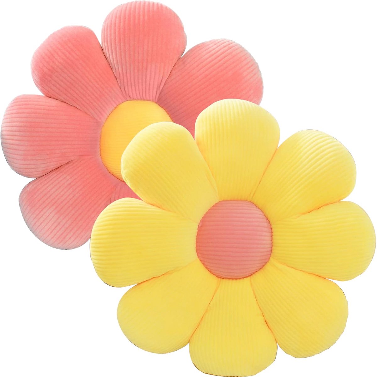 Ibenzoa® Schattige Bloemvormige Zitkussens voor Huis en Auto - Set van 2, Geel en Rood, 40 cm Diameter