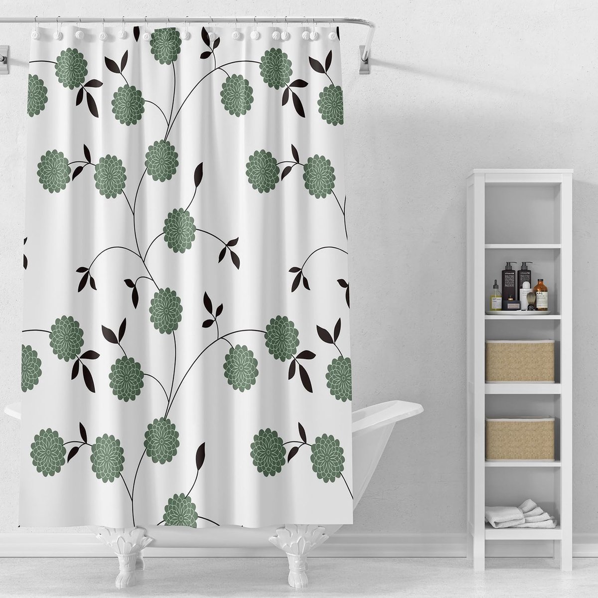 Ibenzoa® Schimmelbestendig Waterdicht Douchegordijn met Bloemen- en Plantenpatroon, 180 x 200 cm, Met Oogjes
