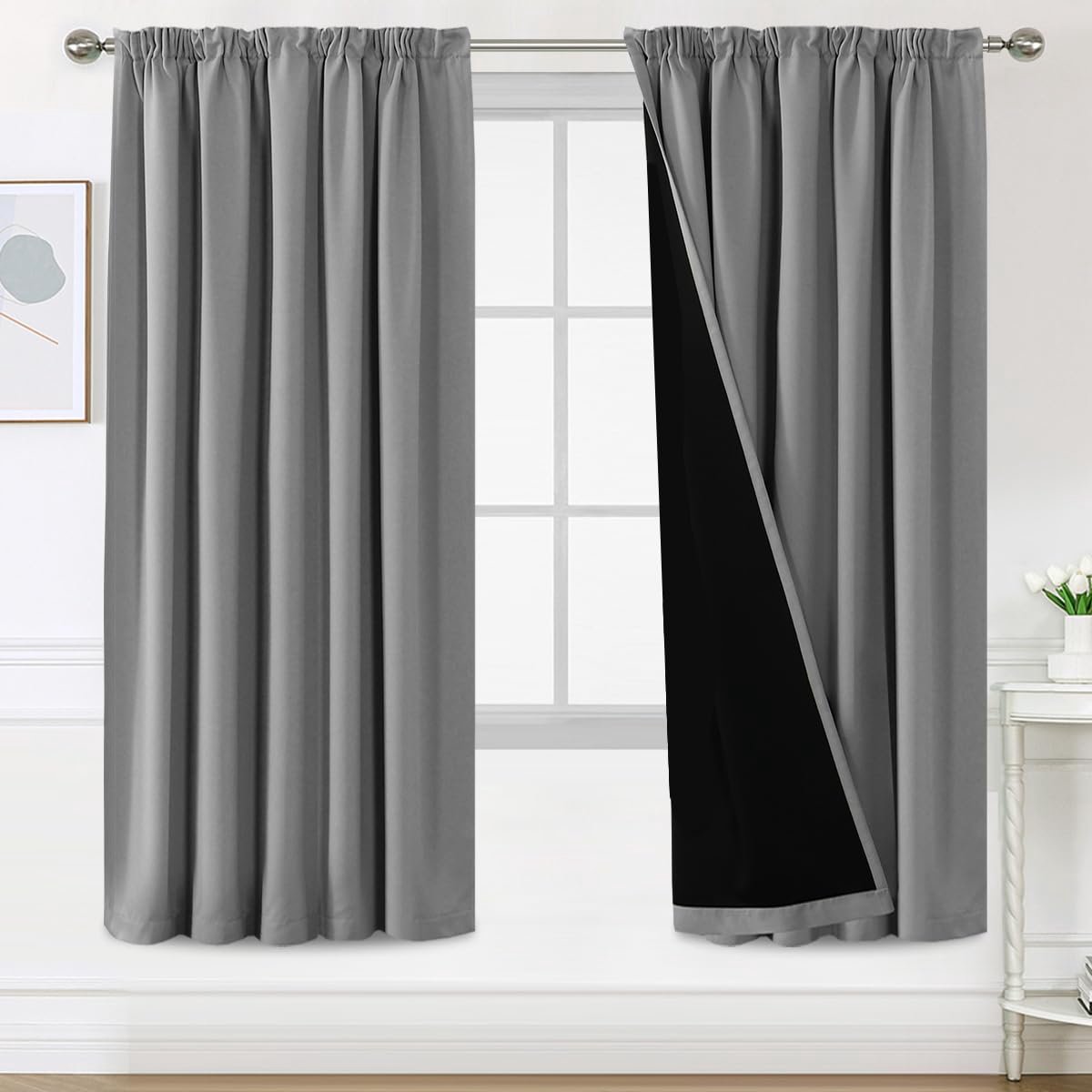 Ibenzoa Geluidswerende en Verduisterende Gordijnen Set van 2 met Plooiband, Duifgrijs, 214 x 132 cm
