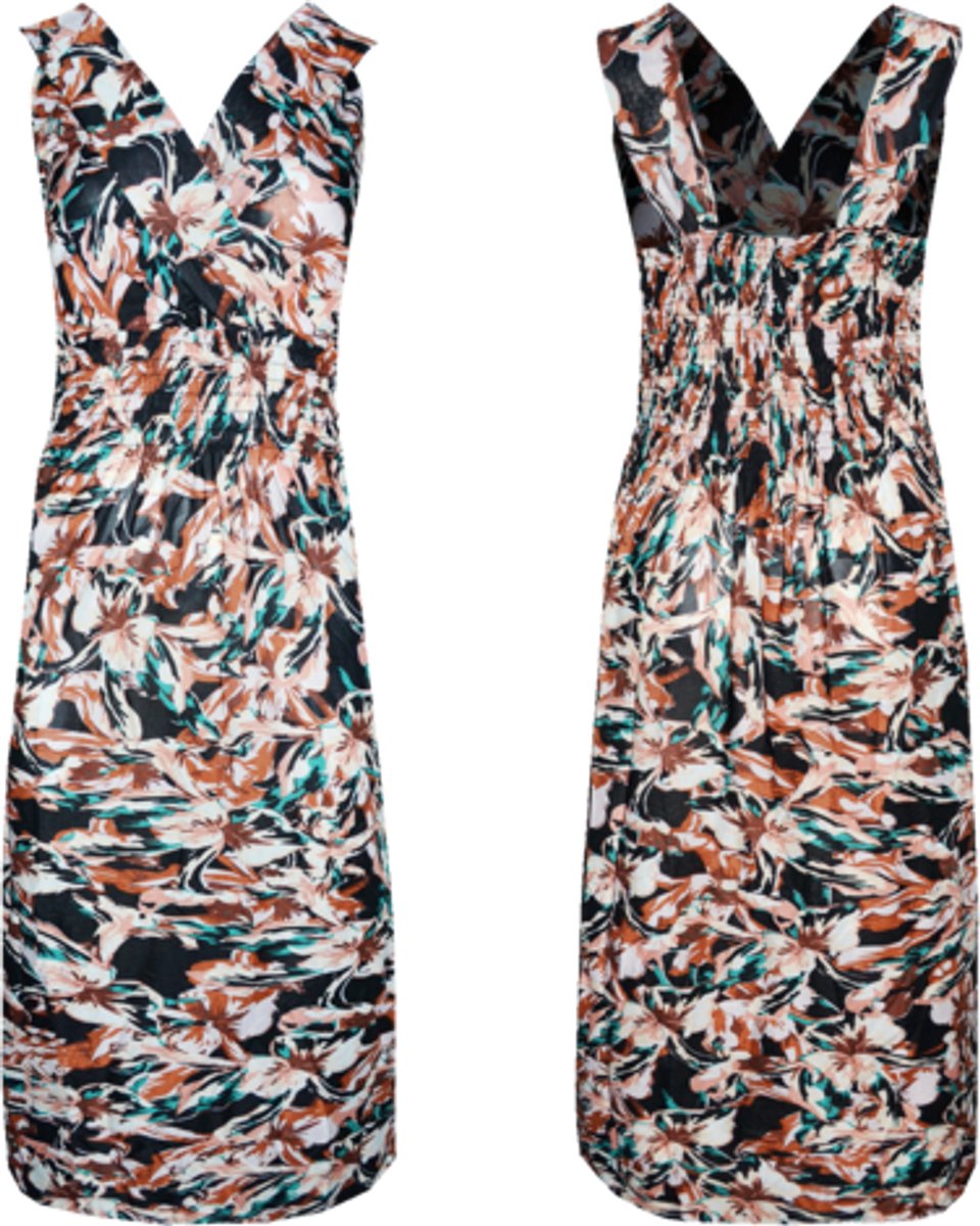 Fine Woman - Zomerjurk - One Size - Bruin - Groen