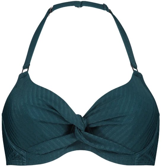 voorgevormde push-up bikinitop met ribstructuur petrol