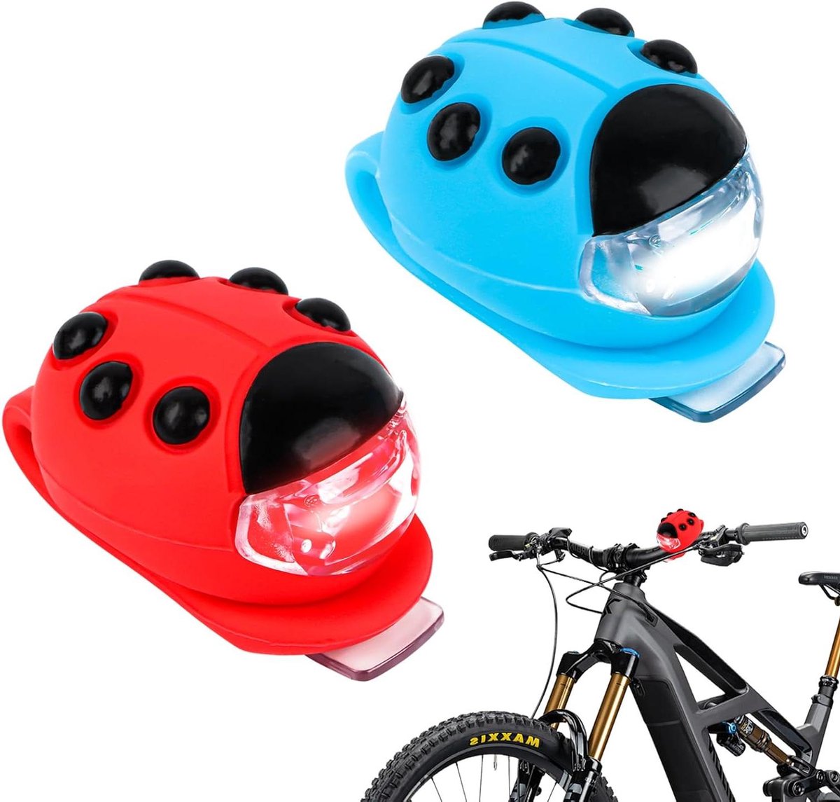 Allecto Plus - Kinderstep met waterdicht LED-waarschuwingslicht - 2 stuks - Lieveheersbeestje design - Voor kinderscooter, wandelstok, wandelen, hardlopen