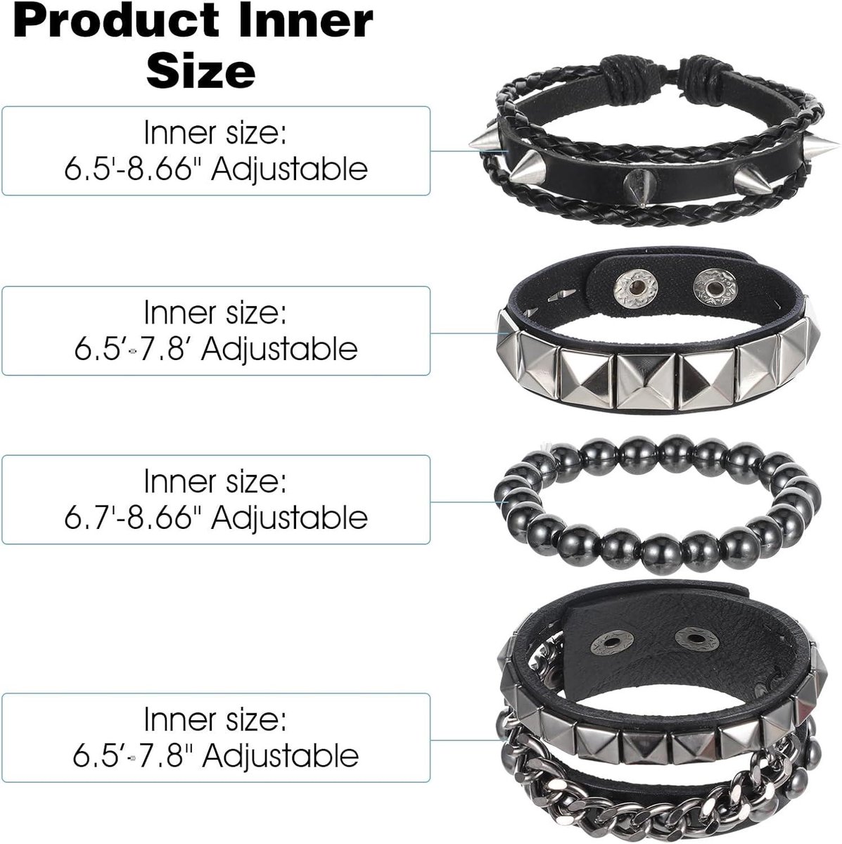 Bremorou Spiked Armband Set 3 Stuk Punk Rock Bezaaid Lederen Manchet Armbanden Goth Sieraden Accessoires Voor Cool Rocker Skater Biker Mannen & Vrouwen Verstelbare Zwart Studded Armbanden Polsband