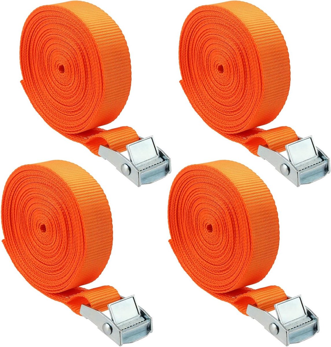 Allecto Plus - 4x Lashings Straps met Klem Sluiting - Auto Motor Fiets - Oranje - 250 kg Draagvermogen - 2.5 cm Breed