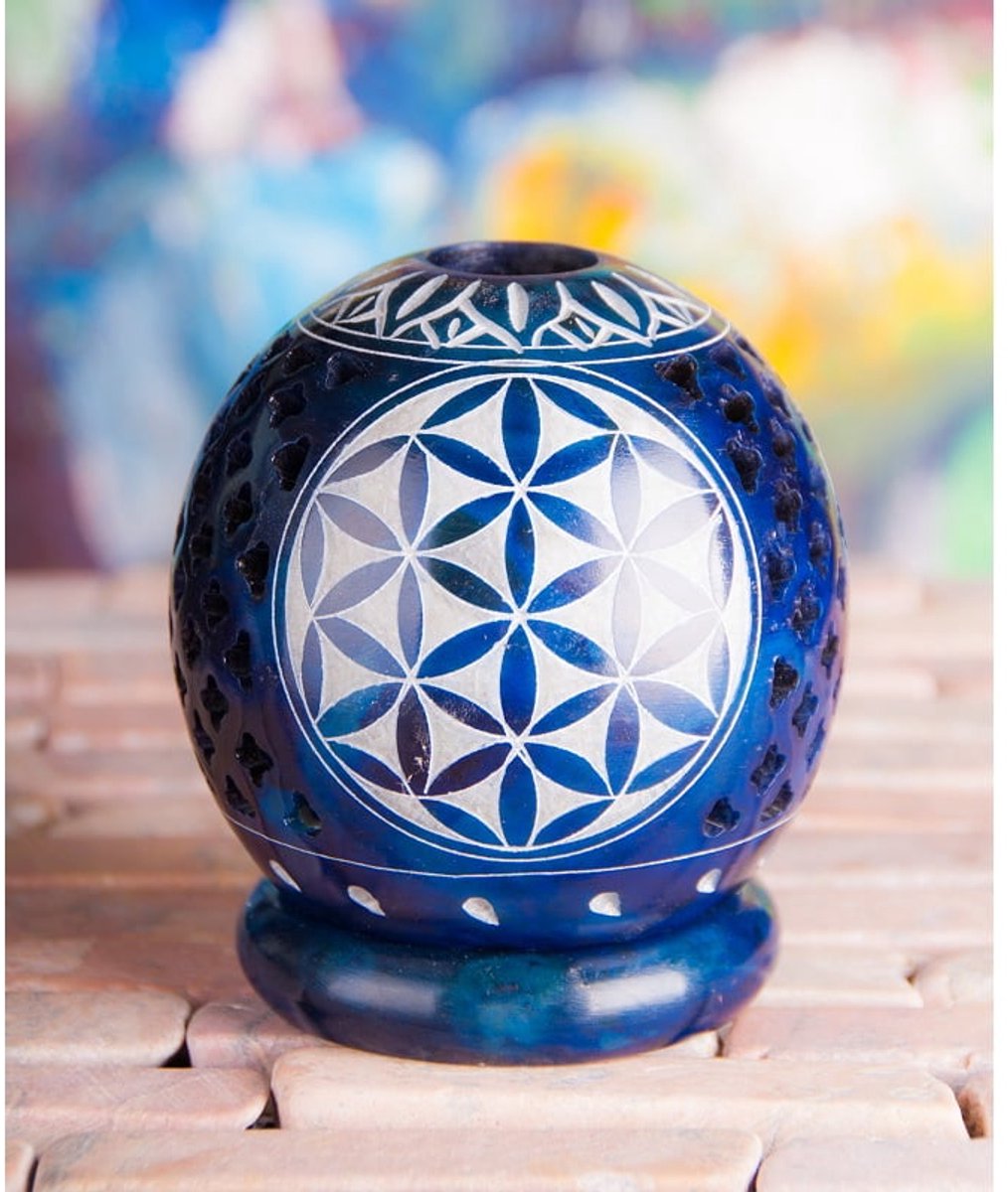Bol theelichtje donkerblauw levensbloem