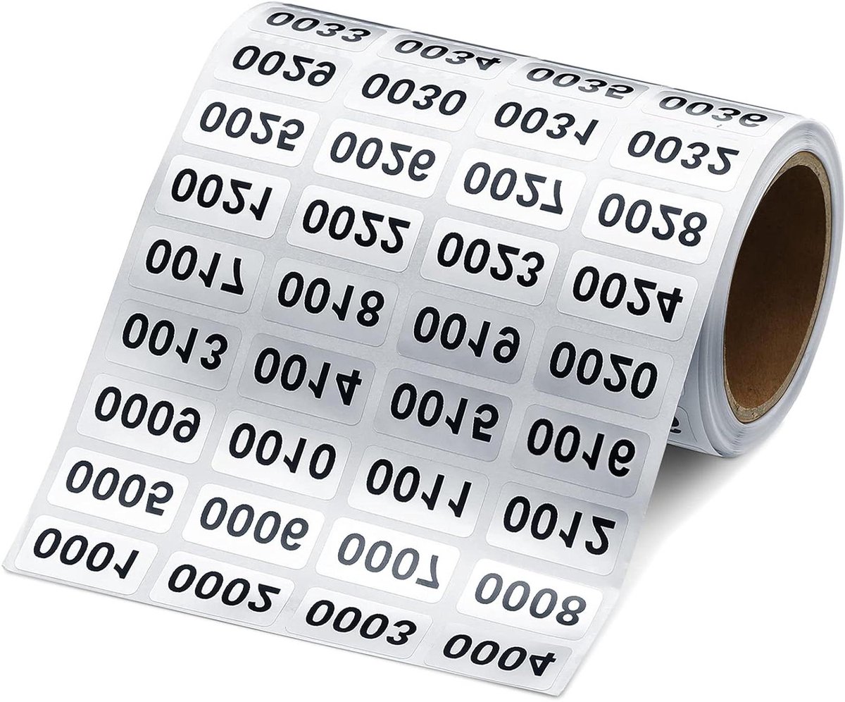 Opeenvolgende nummerlabelstickers voorraadnummerstickers, waterdicht 039 x 078 inch (0001 tot 2000) - Voorraadopslag classificatie met 2 zoekwoorden.