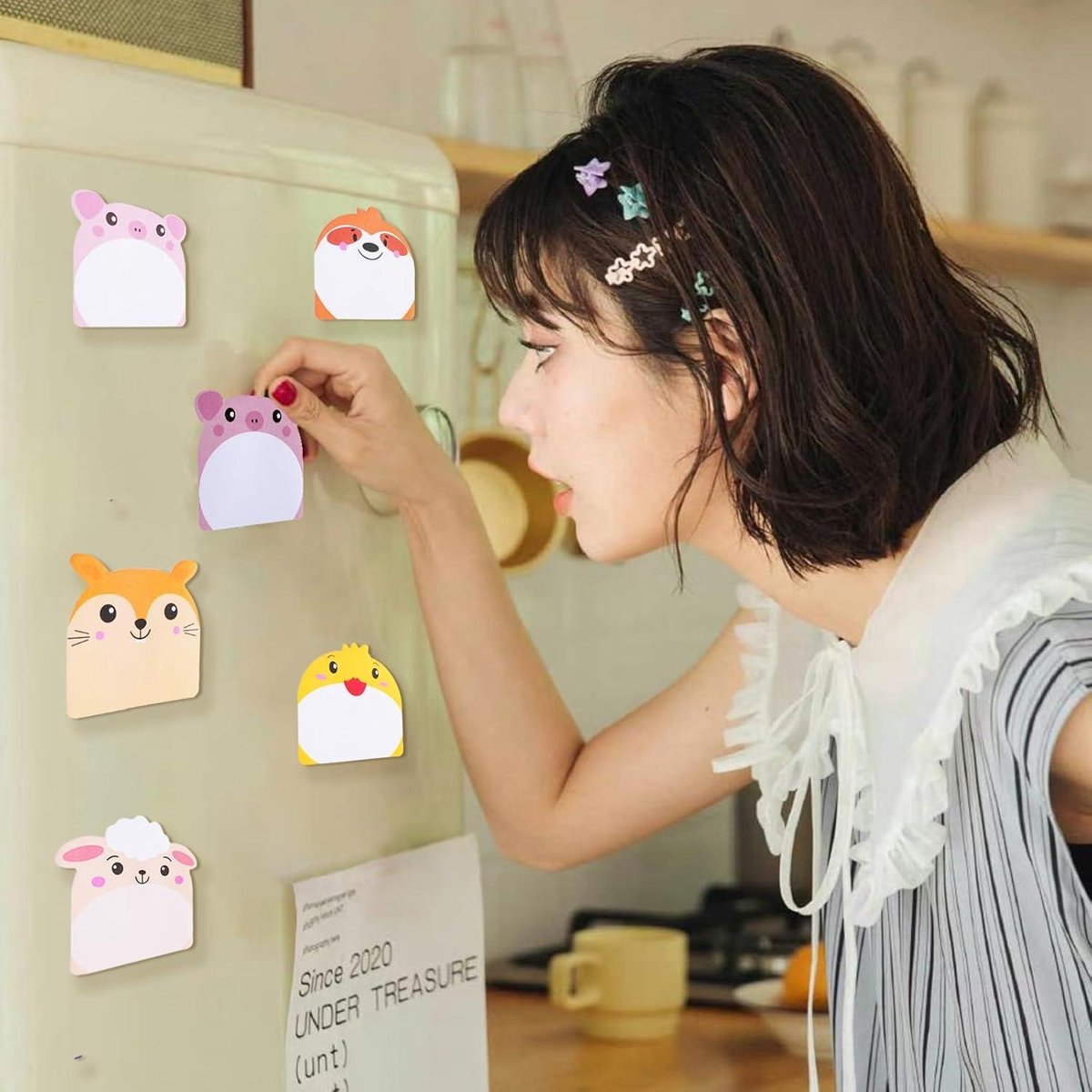 24 stuks schattige stickers, post-it notities, sticky notes, memo pad, dierenvormige stickers, zelfbreiende memopads voor kantoor, thuis, kinderen, huisgenoten, tabs