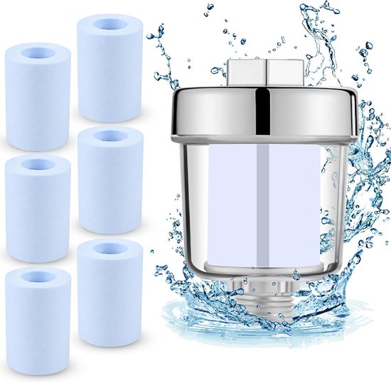 GEBAUM Douchefilter voor 1/2 inch aansluiting, douchefilter met twee verwisselbare filterelementen, effectief bij het filteren van waterverontreinigingen, kalkfilter voor kranen of douche GEBAUM Douchefilter voor 1/2 inch aansluiting, douchefilter met twee verwisselbare filterelementen, effectief bij het filteren van waterverontreinigingen, kalkfilter voor kranen of douche