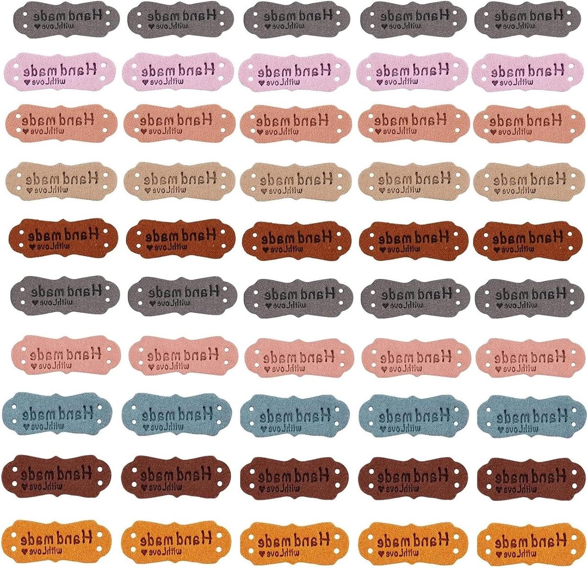 50 stuks handgemaakte lederen etiketten met liefdeshart - Naai-op labels voor doe-het-zelf hoeden en kleding - Microvezel leren etiketten met gaten