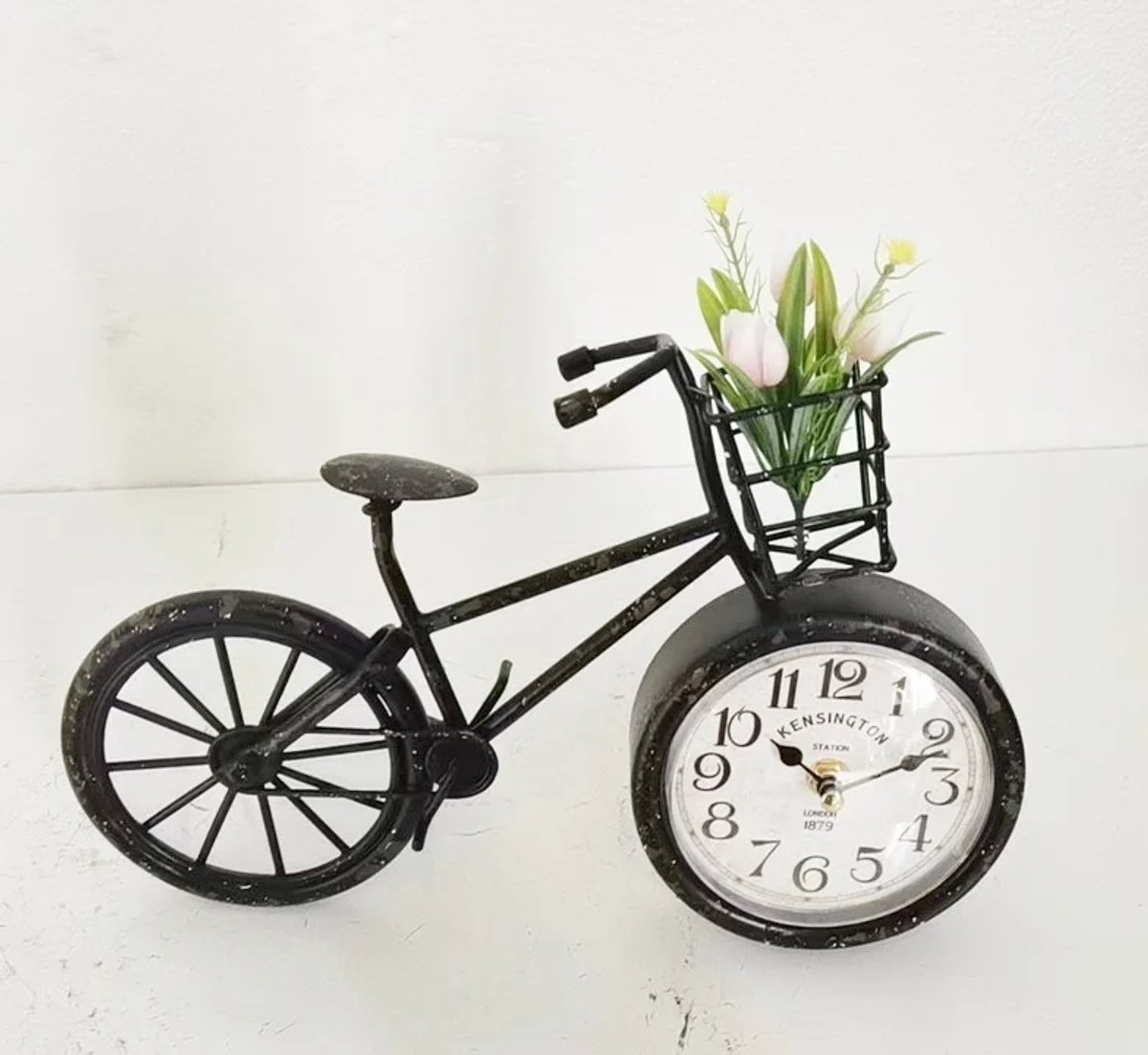 Home - Tafelklok - Bicycle - Fiets met klok - Stil uurwerk - Lang 30 cm Hoog 20cm