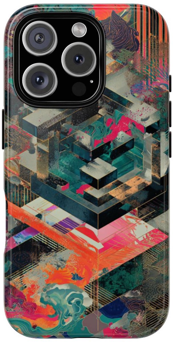 Kleurrijke Geometrische Abstracte Kunst – Telefoonhoesje Geschikt voor iPhone 16 Pro