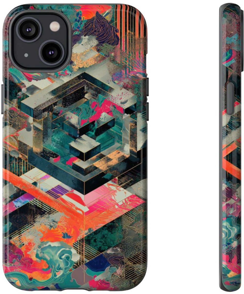 Kleurrijke Geometrische Abstracte Kunst – Telefoonhoesje Geschikt voor iPhone 14 Plus