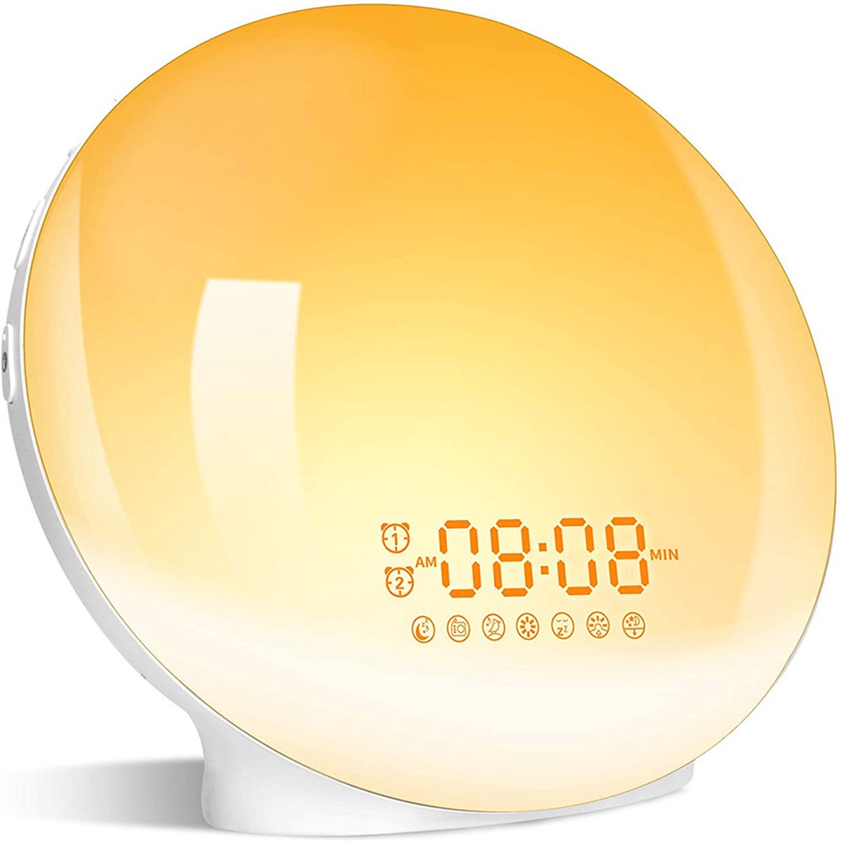 Wekker met Zonsopgang Simulatie - Dubbele Alarmfunctie - Slaaplamp met FM Radio & Sluimer - 7 Kleuren Licht - USB Oplader - Voor Nachtkastje - Wit - 1 stuk