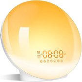Wekker met Zonsopgang Simulatie - Dubbele Alarmfunctie - Slaaplamp met FM Radio & Sluimer - 7 Kleuren Licht - USB Oplader - Voor Nachtkastje - Wit - 1 stuk