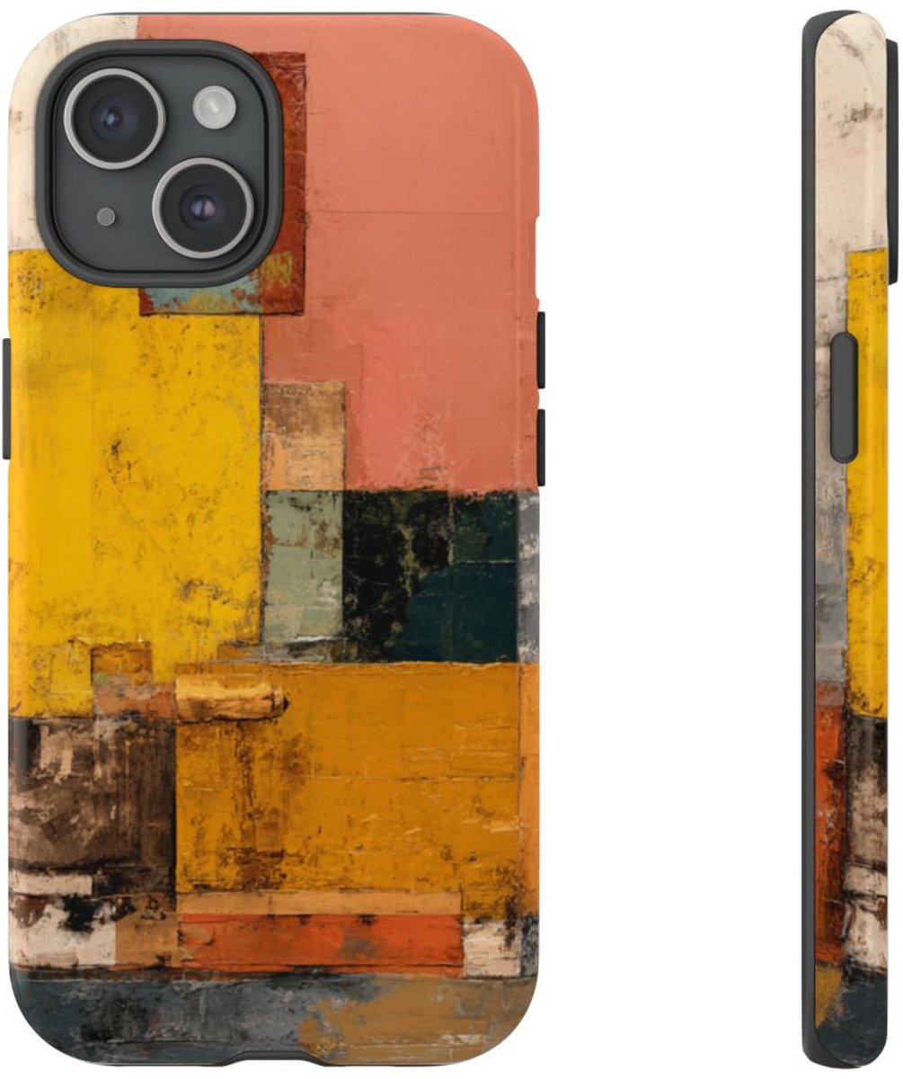 Abstracte Geometrische Kleurenblokken – Telefoonhoesje Geschikt voor iPhone 15
