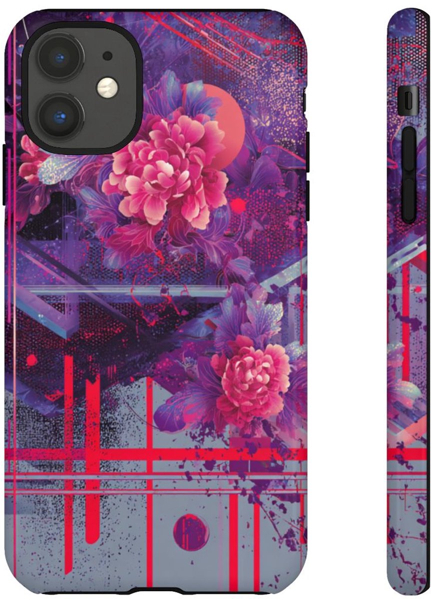 Abstracte Neonbloemen en Geometrie – Telefoonhoesje Geschikt voor iPhone 11