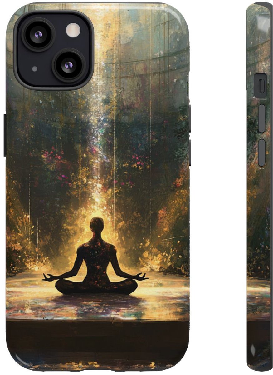 Mediterende Silhouet met Stralend Licht – Telefoonhoesje Geschikt voor iPhone 13