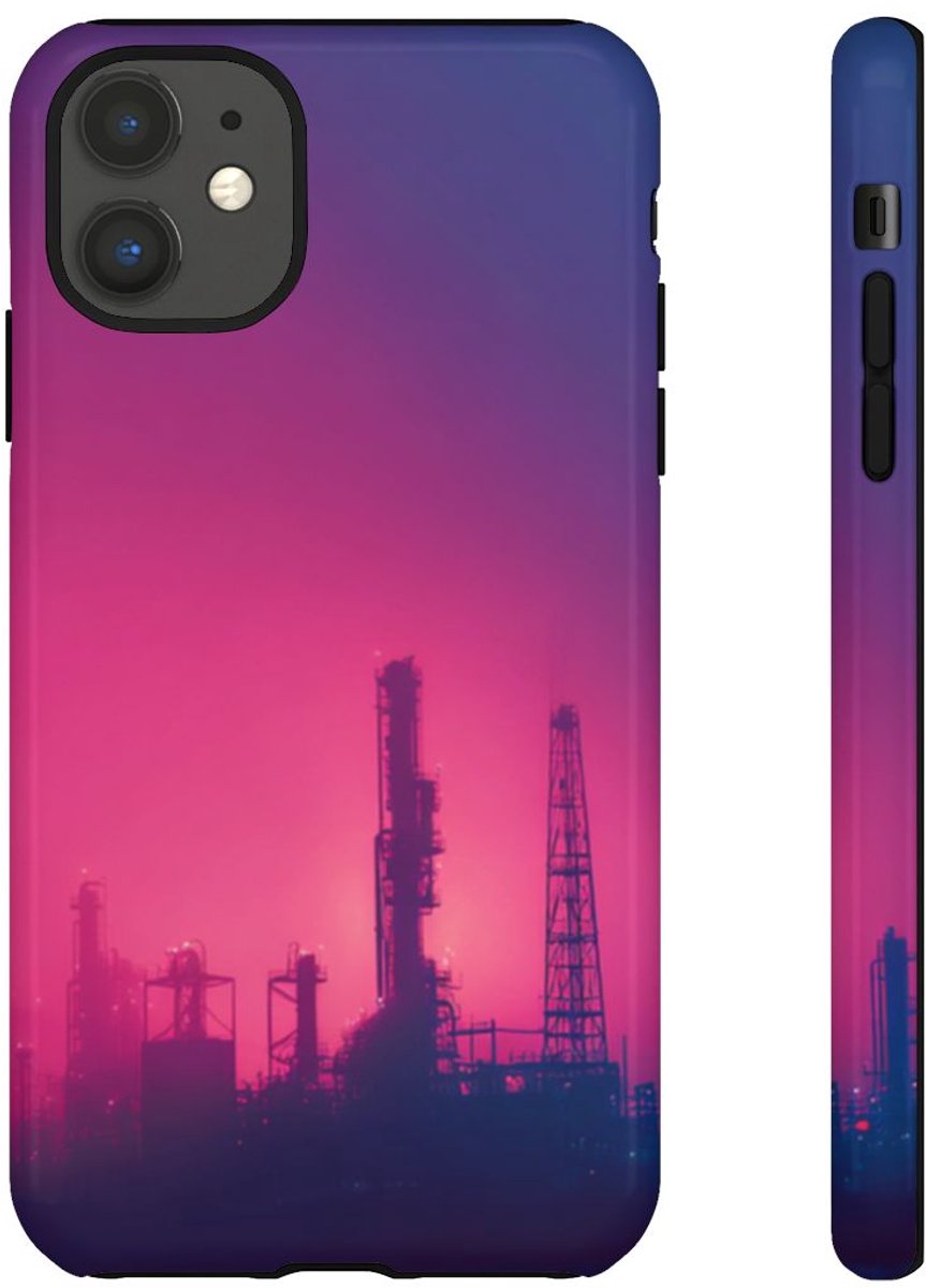 Industrieel Silhouet met Neon Gloed – Telefoonhoesje Geschikt voor iPhone 11