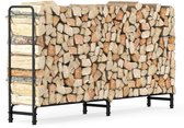 unho Brandhoutrek voor buiten - 233×35×118 cm - Brandhoutrek - Houten rek voor binnen en buiten - Brandhoutrek voor veranda, tuin, terras, binnenplaats, brandhoutopslag - Staal - Zwart