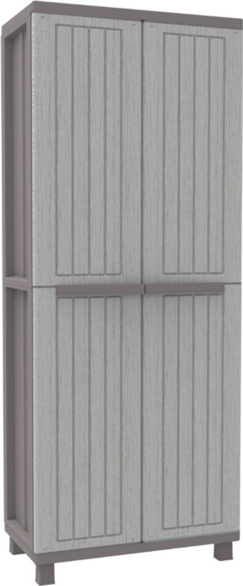 WNHB® Tuinkast met Houtlook 68x38x170 cm Grijs Zilver - Weerbestendige Opbergkast voor Buiten
