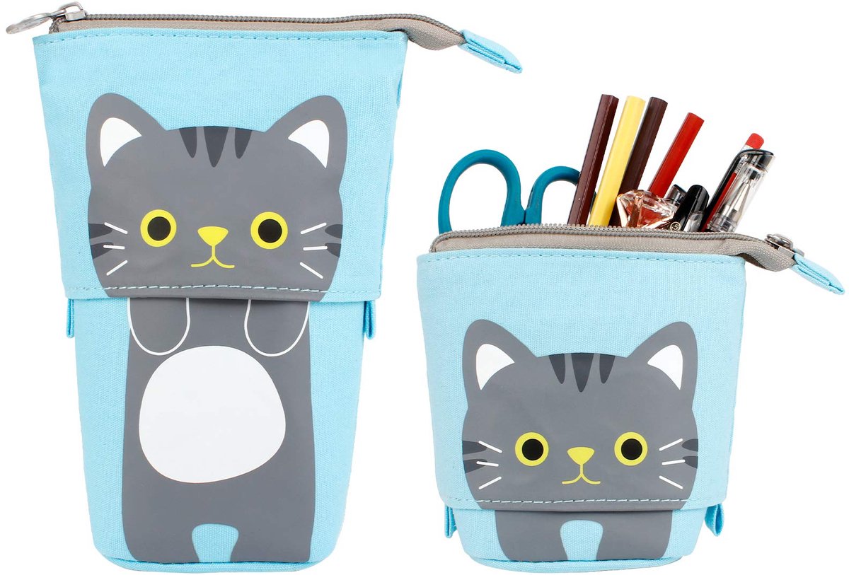 Jubaopen 1 Set Canvas Etui Leuke Etui Houder Cartoon Etui Kat Cosmetische Tas Schrijfwaren met Rits Organizer Etui Houder voor Studenten Telescopische Etui