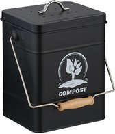 Poubelle à déchets organiques - 6 litres - avec filtre anti-odeurs - à poser - en métal - noire