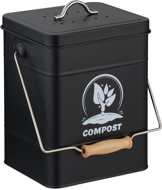 Gft-afvalbakje - 6 liter - met geurfilter - aanrecht - metaal - zwart