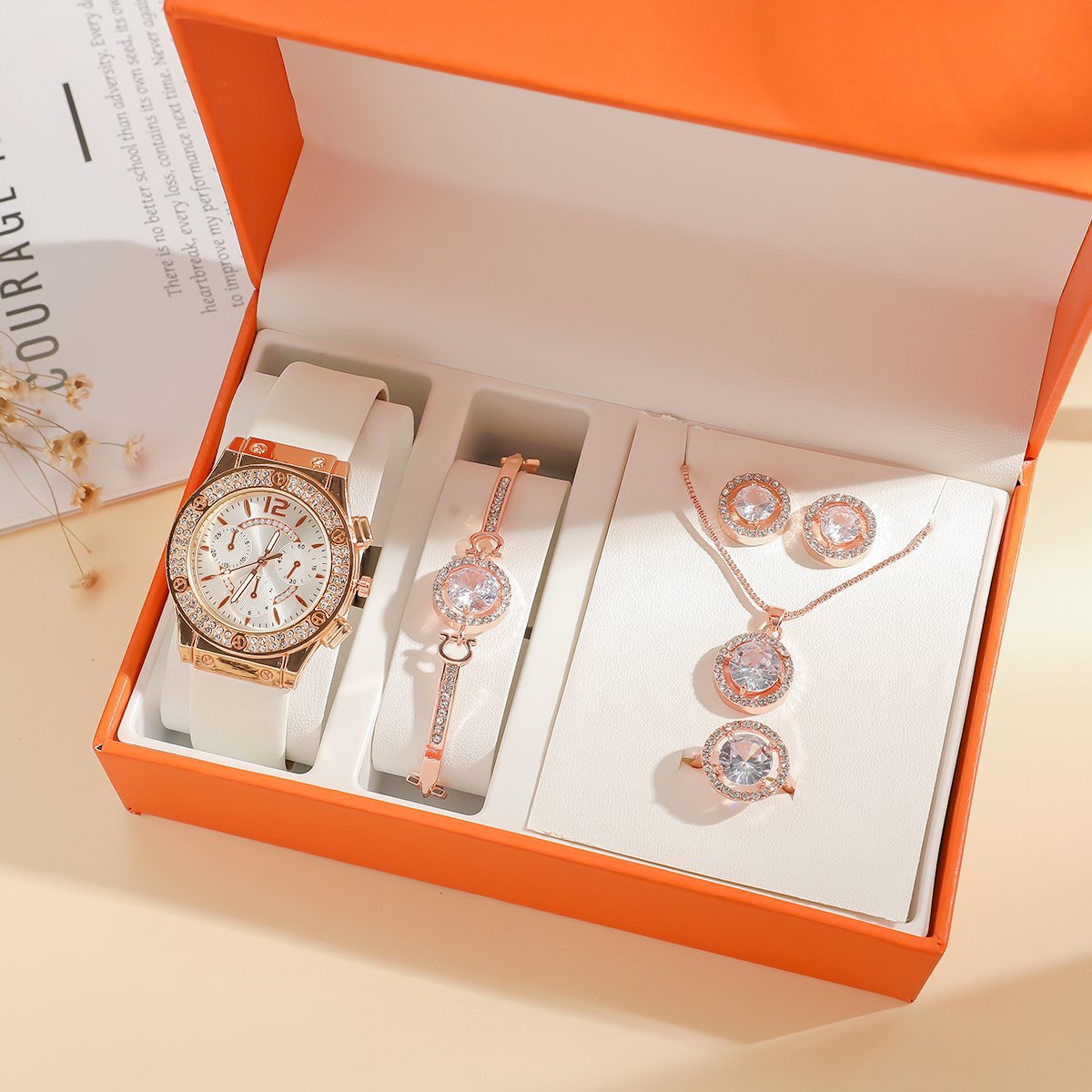 IBETTERTEC Sieraden Set voor Vrouwen - Elegant Analoog-Digitaal Horloge + Armband, Halsketting, Ring Oorbellen - Luxe Geschenk (Verjaardag, Valentijnsdag, Moederdag) in Cadeaudoos