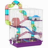 PawHut-Hamsterkooi-46x30x58cm-Metaal-Paars