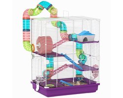 PawHut-Hamsterkooi-46x30x58cm-Metaal-Paars