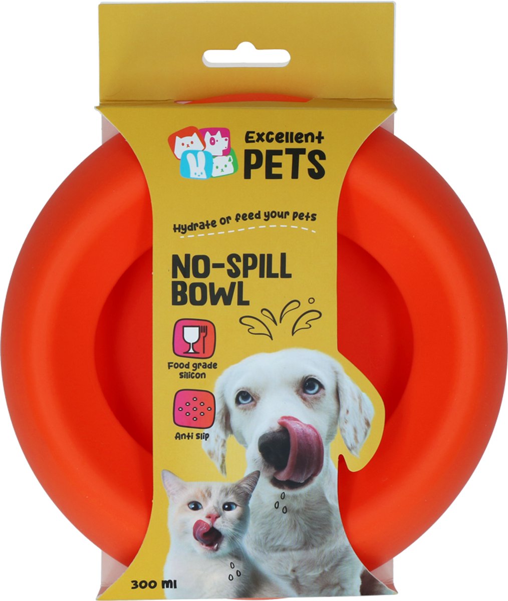 Excellent Pets Anti-knoei Voer- en Drinkbak Hond en Kat - 300 ml - Voerbak met Antislip - S - Morsbestendige Rand - Siliconen Drinkbak - Oranje