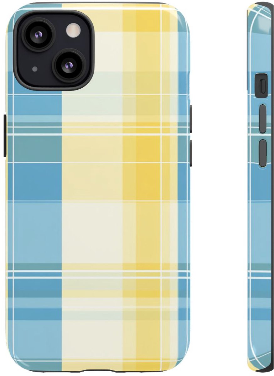 Ocean Blue en Geel Geruit Patroon – Telefoonhoesje Geschikt voor iPhone 13