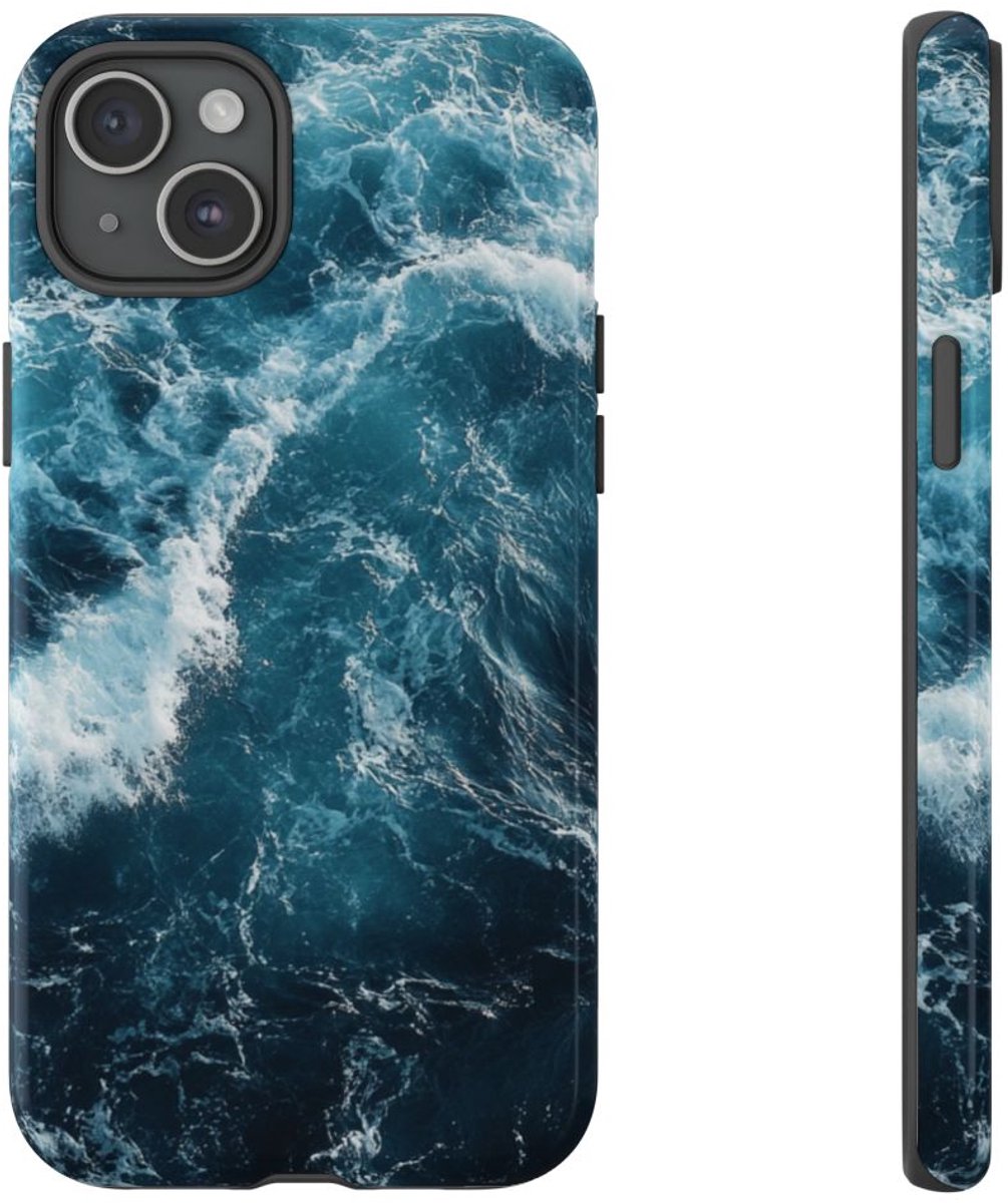 Oceaangolven in Diepblauw – Telefoonhoesje Geschikt voor iPhone 15 Plus
