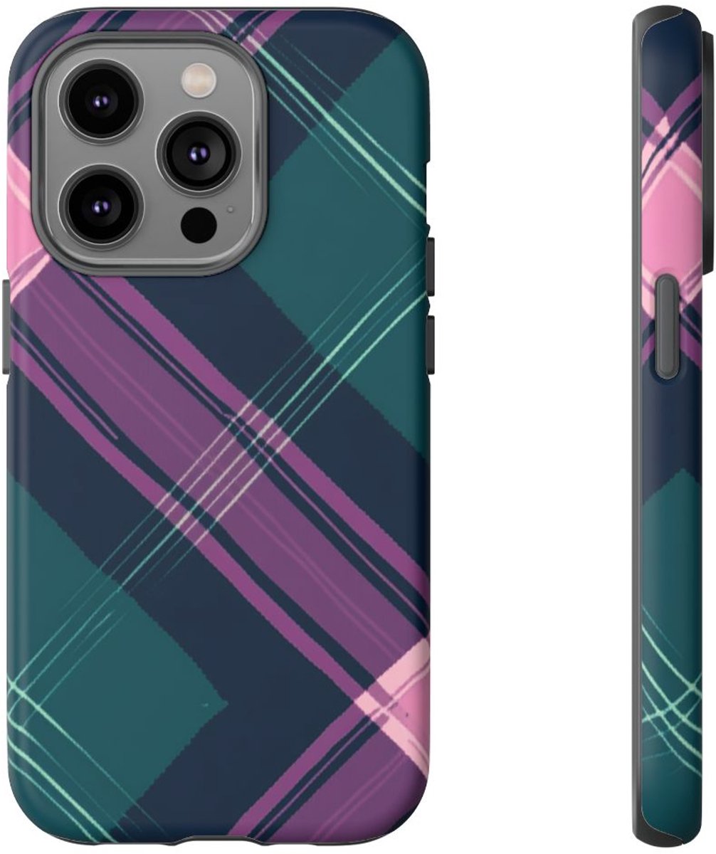 Smaragdgroen en Roze Geruit Patroon – Telefoonhoesje Geschikt voor iPhone 14 Pro