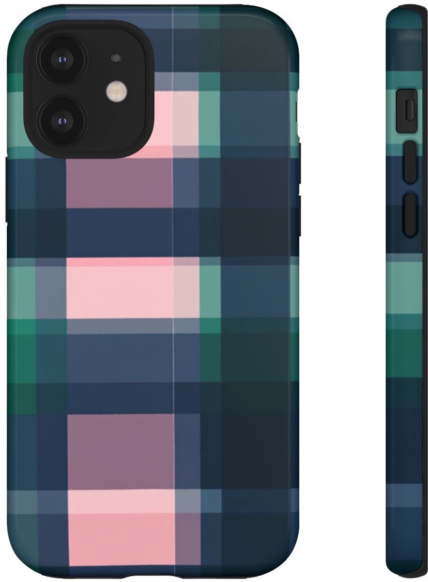 Smaragdgroen en Roze Geruit Patroon – Telefoonhoesje Geschikt voor iPhone 12