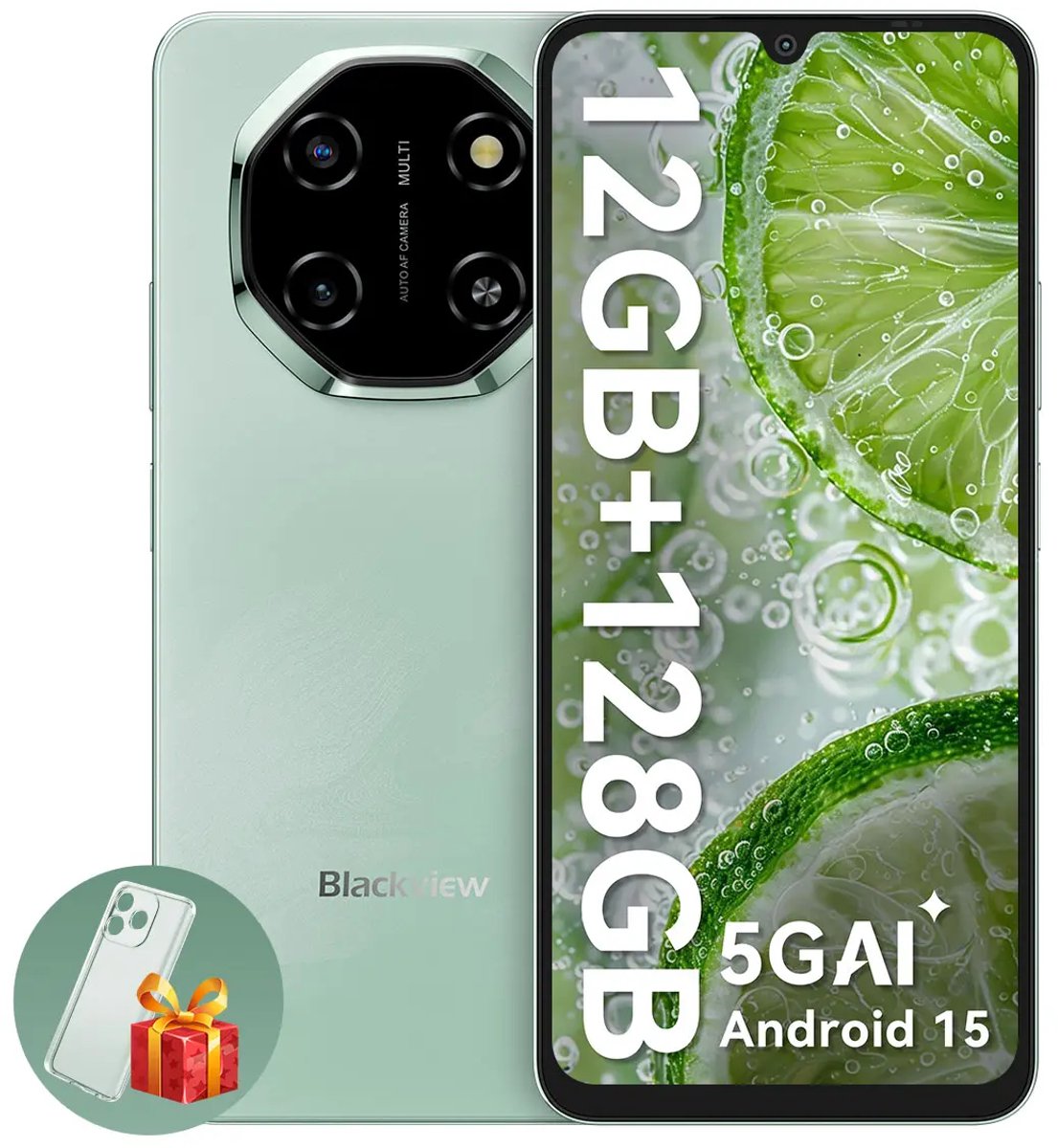 Blackview SHARK 6 Smartphone 5G AI - DUAL SIM - 12 GB RAM - 128 GB ROM - Octa Core - Android 15 - 6,88 inch - NFC - Groen